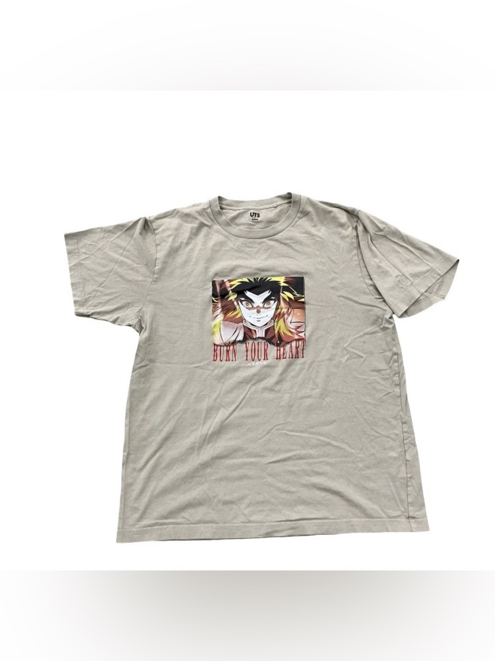 Kyojuro Rengoku Demon Slayer Sz L Kimetsu No Yaiba Graphic Uniqlo Tshirt Beige